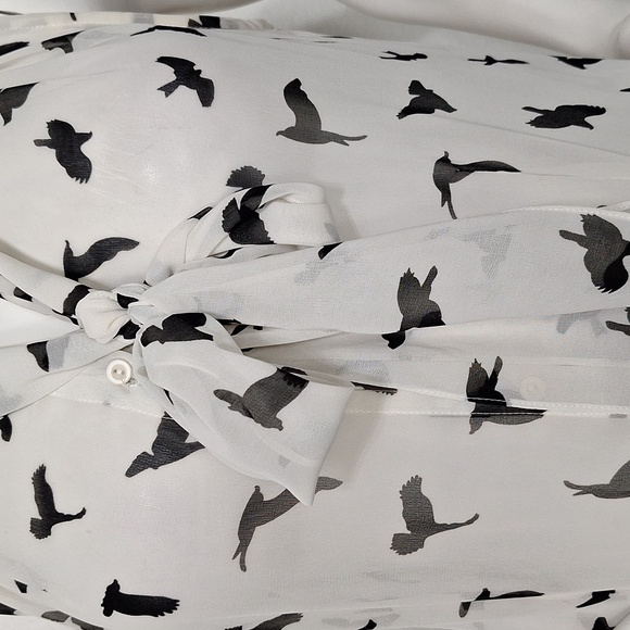 Sweet Rain Black White Bird Novelty Print Pockets Tie Neck Summer Romper Size M - Picture 4 of 13